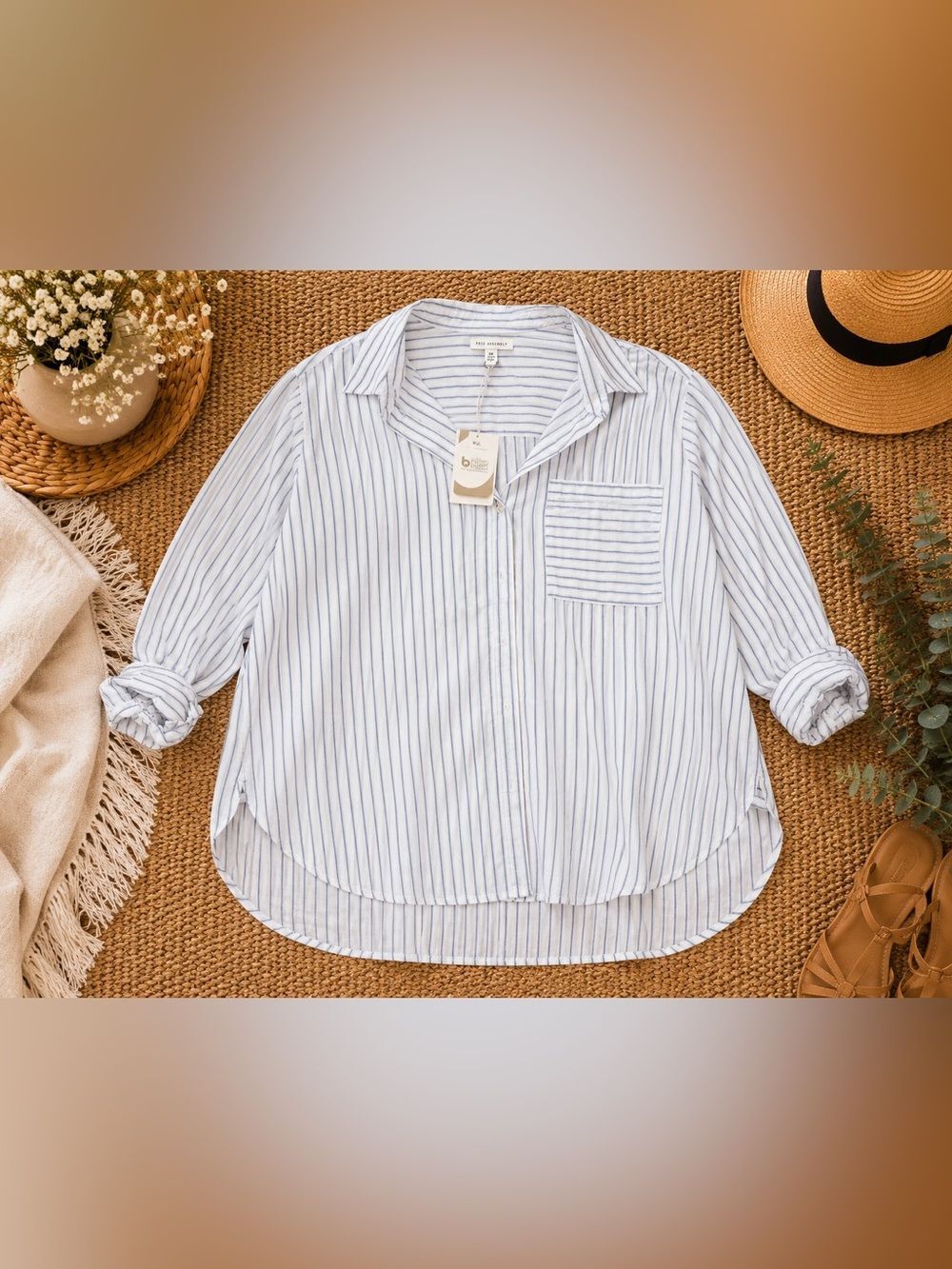 Free Assembly 100% Cotton Striped Oversized Button Shirt XXL NWT